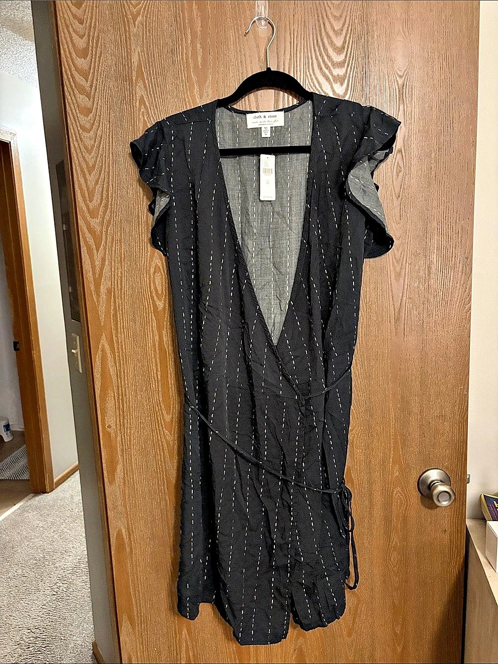 Anthropologie Striped Midi Dress in Black & Gray XL NWT
